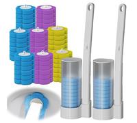 2 Pcs Disposable Toilet Brush and Holder Set with 48 Cleaner Refills, Disposable Toilet Cleaning System, Toilet Wand Kit for Toilet Bowl Cleaners, Bathroom Cleaning, Sink, Bathtub, Floor