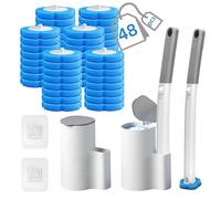 2 Pcs Disposable Toilet Brush, Wall Mounted Toilet Brush and Holder Set, with 48 Replacement Sponge Brush Heads and Extended Handle, for Clean Toilet Showers Bathroom Bathtub Sink Floor