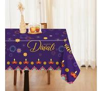 2 PCS Diwali Disposable Tablecloth, Purple Festive Rectangular Table Cover for Diwali Celebration, Theme Party Decoration Supplies 86 x 51 inches