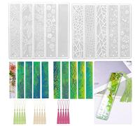 2 Pcs DIY Bookmark Resin Mold with 10 Different Design, Rectangle Silicone Bookmark Epoxy Resin Moulds with 15 Pieces Colorful Tassels for Bookmark Making Jewelry DIY Craft
