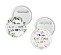 2 Pcs Do Not Touch My Bump Button Pins, Greenery Pregnancy Badge Pins, Butterfly Pregnant Stain Brooch Button for Pregnancy Announcement/Welcome Baby Party Decorations, Plastic, no gemstone