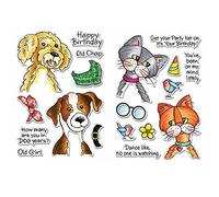 2 PCS Dog and Cat Happy Birthday Friends Old Chap Clear Rubber Stamps Set Silicon Seal DIY Scrapbooking Embossing Craft Gift Card Art Album Paper Cardmaking Decoration Greeting Card Handmade