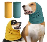2 PCS Dog Calming Hoodie, Adjustable No Flap Ear Wraps for Dogs, Stretchy Dog Ear Cover for Noise, Quiet Ears for Dogs for Thunder, Lightning, Fireworks, Vet Visits (Blue, Yellow L)