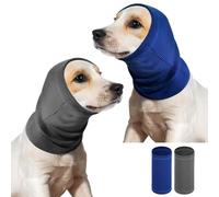 2 Pcs Dog Calming Hoodie Anxiety Relief Dog Ear Wrap Cover Noise Protection Dogs Ears Cover Soft Elastic Neck Band Noise Cancelling Ears Muffs Dogs Head Wrap for Calming Pet Neck Ear (Blue + Gray, M)