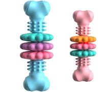 2 Pcs Dog Chew Toys, TPR Bone-Shaped Puppy Teething Toys with Succulent Slices, Teeth Cleaning Aid, Interactive Dog Toy Set, Gentleman Blue and Sakura Pink