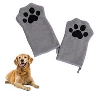 2 Pcs Dog Cleaning Towels Glove for Dogs and Cats, Soft Microfibre Pet Towel Mitts Coral Fleece, Water-Absorbent Pet Drying Mitts, Cute Cat Paw Gloves Towel (Grey)