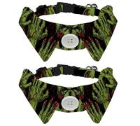 2 PCS Dog Collar with Bowtie, Halloween Zombie Hand Adjustable Cat Collar for Small Dogs Puppies Cats Rabbits, Neck 11.2-12.2 in