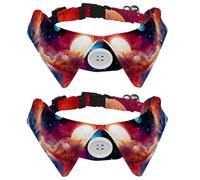 2 PCS Dog Collars for Medium Dogs, Galaxy Universe Planet Cat Bow Tie with Buckle, Collared Shirts for Pet Bowties, Neck 11.2-12.2 in