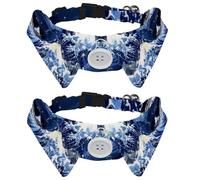 2 PCS Dog Collars with Bow Tie and Bell, Spectacular Sea Wave Adjustable Cat Bow Ties Collar for Small Medium Boys and Girls Pets Puppies Kittens