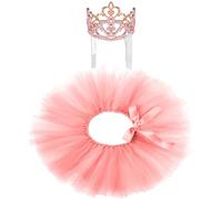 2 Pcs Dog Crown Headband Dog Tutu Dress Set Crystal Rhinestone Tiara Crown Tutu Skirt Pet Dress Costume for Puppy Birthday Party Wedding Photo Prop Costume(Dusty Pink,X-Large)