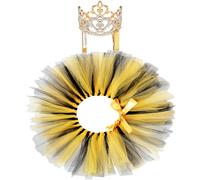 2 Pcs Dog Crown Headband Dog Tutu Dress Set Crystal Rhinestone Tiara Crown Tutu Skirt Pet Dress Costume for Puppy Birthday Party Wedding Photo Prop Costume(Black Gold,X-Large)