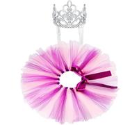 2 Pcs Dog Crown Headband Dog Tutu Dress Set Crystal Rhinestone Tiara Crown Tutu Skirt Pet Dress Costume for Puppy Birthday Party Wedding Photo Prop Costume(Small,Pink Purple)