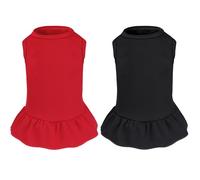 2 Pcs Dog Dresses Cat Skirt Solid Color Dog Clothes Summer Sleeveless Puppy Girl Clothes for Small Pet Dogs Cats (Black,Red, Medium)