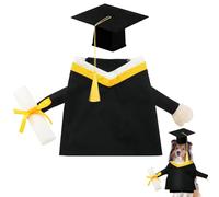 2 Pcs Dog Graduation Cap and Gown 2025 Dog Graduation Costume Set Puppy Grad Hat with Gold Tassels Pet Outfits with Arms Gifts for Puppy Cats Party Grad Bear Holiday Costume Accessory(Black,M)