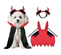 2 PCS Dog Halloween Costume Adjustable Cat Vampire Cloak Cape Set Devil Horn Headband for Halloween Holiday Party Puppy Dress Fits Small Dogs & Pet Cosplay Outfits