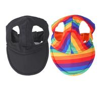 2 Pcs Dog Hat Dog Black and Rainbow Baseball Cap Sun Protection Hats with Ear Holes and Adjustable Hook-and-Loop Tape Pet Accessories for Travels Outdoor Activities M