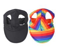 2 Pcs Dog Hat Dog Black and Rainbow Baseball Cap Sun Protection Hats with Ear Holes and Adjustable Hook-and-Loop Tape Pet Accessories for Travels Outdoor Activities M Baseball Cap Hats