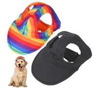 2 Pcs Dog Hat Dog Black and Rainbow Baseball Cap Sun Protection Hats with Ear Holes and Adjustable Hook-and-Loop Tape Pet Accessories for Travels Outdoor Activities M