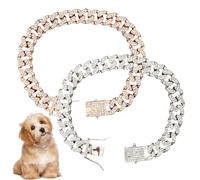 2 Pcs Dog Jewelry Bling Collars for Small Dogs, Necklace Collar Chain Frenchie Accessories Cuban Link Diamond French Bulldog Medium for Large Medium Small Dogs Cats 9.84 Inches (Rose Gold + Silver)