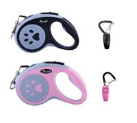 2 PCS Dog Lead Retractable, 3M/5M Extendable Dog Lead with Strong Nylon Tape, Anti-Tangle One-Hand Braking and Locking with Clicker for Small and Medium Dogs (Pink, Black)