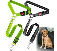 2 PCS Dog Seat Belt for Car Frskcssd Adjustable Dog Car Harness Heavy Duty Nylon Dogs Safety Seat Belt (Black + Green)