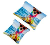 2 PCS Dog Surfing on a Surfboad Pocket Cosmetic Bag, Self-Closing Shrapnel Makeup Pouch, Portable No Zipper Mini Travel Make Up Bag for Headphones Coin Lipstick Cosmetics Earphones Jewelry Organizer