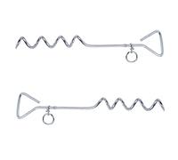 2 Pcs Dog Tie Out Stake Set, Solid Galvanized Steel Ground Spike with 360 Degree Rotatable Traction Ring, Silver Spiral Anchor Stake for Yard, Lawn, Outdoor Camping, Dog Tether Stake