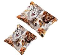2 PCS Dog Wild Animal Watercolor Pattern Pocket Cosmetic Bag, Self-Closing Shrapnel Makeup Pouch, Portable No Zipper Mini Travel Make Up Bag for Coin Lipstick Cosmetics Earphones Jewelry Organizer