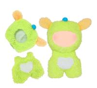 2 Pcs Doll Clothes for 17cm Plush Dolls, Cute Green Doll Clothes Accessories Include 1 big-eyed plush hat 1 heart-shaped onesie Doll Outfit Accessories Sets for Best Gifts Birthday Holiday Present