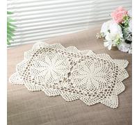 2 PCS Dollies for Tables Lace Doilies for Furniture Handmade Rectangle Placemats Beige Crochet Cotton Doily for Bedrooms Dining Room 17.7×11.8 Inch