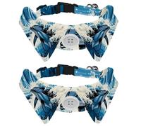 2 PCS Dolphin Puppy Collar with Bowtie, Adjustable Pet Bow Tie, Dog Bow Tie Collar for Cats Dogs, Comfortable, Soft, Suit Neck 11.2-12.2 IN