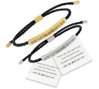 2 PCS Don't Let The Hard Days Win Bracelet, Braided Strength Bracelet Set | Adjustable handmade wristbands with titanium steel tube accent and encouragement cards, inspirational gifts for women and men