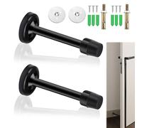 2 PCS Door Stopper with Rubber Bumper Tips,Matte Black Door Stoppers for Skirtings,Stainless Steel Heavy Duty DoorStopper,Durable Door Holder for Indoor Outdoor Home Office Public Spaces (95mm)