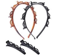 2 Pcs Double Bangs Hairstyle Hairpin - Teeth Comb Hair Hoop Headband with Clips, Double Layer Twist Plait Headband - Stylish Twist Clip Headbands for Women Girls Include 2 Hair Clips