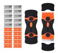 2 Pcs Double Edged Glass Scraper for Cleaning - Razor Blade Scraper with 10 Metal + 10 Plastic Blades, Super Scraper Tool Non Scratch for Window, Ceramic Hob, Oven, Cooktop, Sticker or Paint Removal