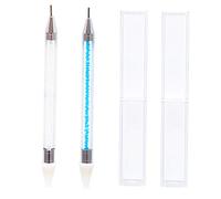 2 Pcs Double-End Crystal Nail Rhinestone Picker Nail Art Gem Pick Up Tool Self Adhesive Dotting Pen Manicure Tools with Case