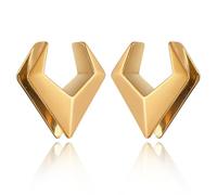 2 Pcs Double Flare Surgical Steel Ear Plugs 8-25mm - Saddle Shape CZ Diamond Ear Expander for Stretching, European American Style Body Jewelry(Gold,12mm (1/2"))