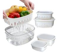 2 PCS Double Layer Colander with Lid, Detachable Kitchen Strainer Set, Food Grade PP Drain Basket for Vegetable Fruit Pasta, Stackable Fridge Storage Container for Home Restaurant