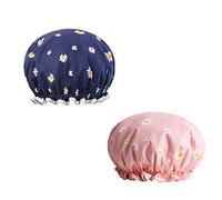 2 PCS Double layer Shower Cap Waterproof Elastic Bath Cap, Durable Plastic Larger Thicker Caps