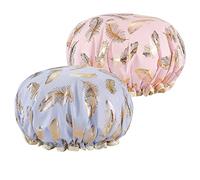 2 PCS Double Layer Shower Caps Reusable Shower Caps for Women UK Fashion Ruffles Lightweight Elastic Plastic Shower Caps Practical and Convenient Unisex