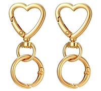 2 Pcs Double Opening Keychain Clip, Heart Spring Snap Hooks Zinc Alloy Swivel Lobster Clasp with Key Ring Spring Snap Hook Purse Clip for Jewelry Lanyard DIY Crafts Purse Making Camping Travel (Gold)