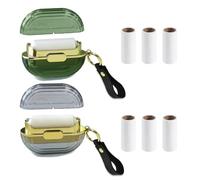 2 Pcs Double-Sided Lint Roller Portable Mini Pet Hair Remover Reusable Lint Remover Multifunctional Remover Roller with Hand Strap for Clothes Bag Dust Fuzz Fur with 6 Refills (Green and Grey)