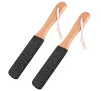 2 Pcs Double-Sided Pumice Stone for Feet Removing Hard Skin,Ergonomic Wooden Handle Foot Scraper Foot Car,Foot Scrubber for Wet and Dry Cracked Feet Calluses & Cracked Heels