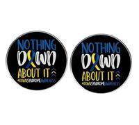 2 Pcs Down Syndrome Yellow and Blue Ribbon Lapel Pin, Nothing Down About It Down Syndrome Awareness Round Button Pin, Disease Awareness Alloy Badge, 3cm(1.2"), Metal, no gemstone