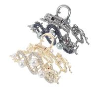 2 Pcs Dragon Hair Claw Clip Metal Large Heart Jaw Clamp for Women | Pearl Detail, Nonslip Secure Half up Styling, Traditional Pairing and Chinese Aesthetic Elegance