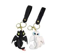 2 PCS Dragon Keyring, Cute Cartoon Flying Dragon Keychain Set of 2, Black and White Fantasy Design, Gift for Couples, Friends and Fantasy Lovers