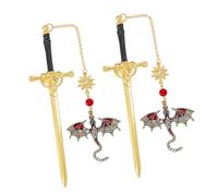 2 Pcs Dragon Swords Page Marker Metal Bookmarks Creative Book Markers Fantasy Reading Supplies for Student Metal