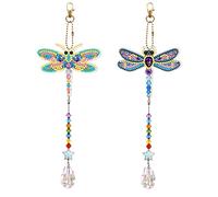 2 Pcs Dragonfly Diamond Art Suncatcher Hanging Pendant DIY Kit 5D Diamond Art Painting Dragonfly Sun Catcher Hanging Ornament Double Sided Special Shape Beads Paint by Number Garden Yard Window Decor