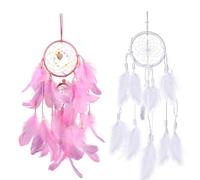 2 Pcs Dream Catchers for Adults, Dreamcatcher, Lovely Handmade Lace Dream Catcher Feather for Girls, Wall Hanging Boho Woven Art Ornament for Living Room, Bedroom, Dormitory(White, Pink)