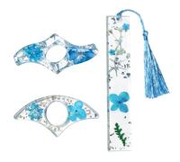 2 Pcs Dried Flower Resin Thumb Book Page Holder and 1 Pc Bookmark with Tassel, Transparent Book Accessories for Reading Lovers, Bookish Gifts for Bookworms, Readers, Teachers, Students (Blue)